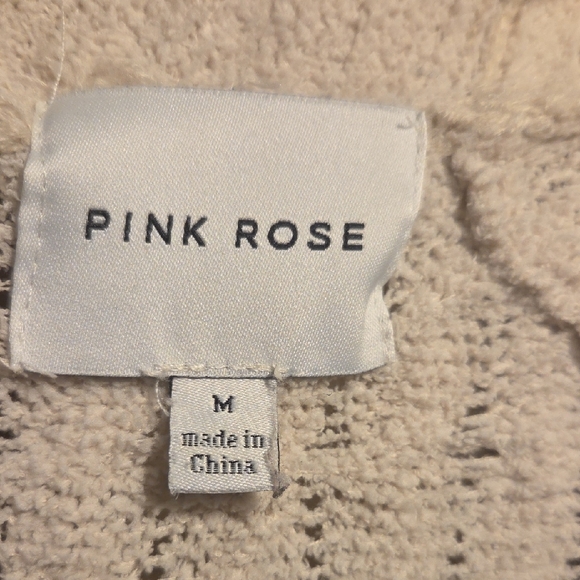 Pink Rose Textured Cream Cardigan - Picture 2 of 3